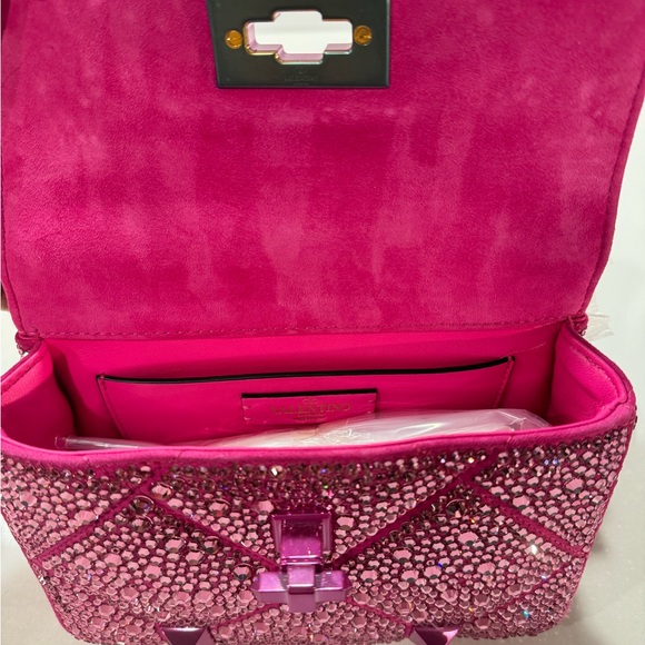NWT/NWB Valentino Garavani Roman Stud Crystal-Embellished Shoulder Bag - PP Pink - Picture 14 of 17
